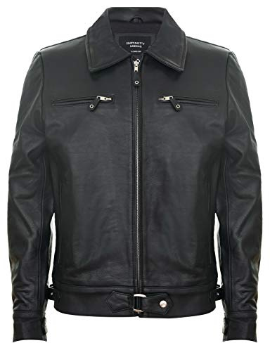 Infinity Leather Chaqueta Harrington Elegante para Hombre 100% Cuero Negro con Cuello Clásico Estilo Motociclista 2XL