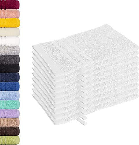Lavea 10er Set Waschhandschuh 15x21 cm – Saugstarke und Weiche Waschhandschuhe aus 100% Baumwolle, Frottierserie Elena – Waschbar und Strapazierfähig – Weiß