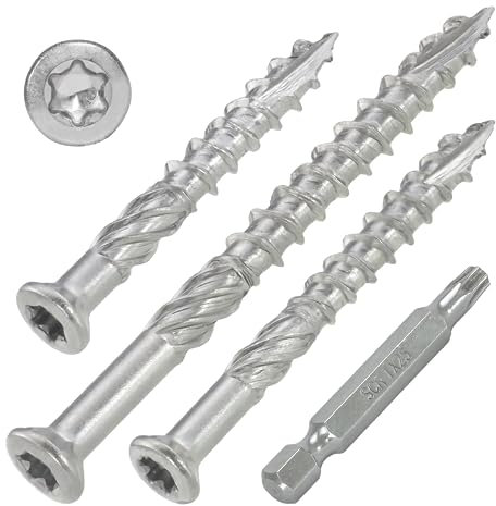 Lot de 200 vis de terrasse T-INOX A2 5 x 60 mm, TX25, acier inoxydable V2A, partie de friction, encoche de coupe