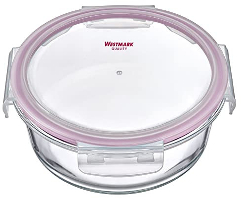 Westmark Tarro de cristal redondo, volumen de llenado: 400 ml, apto para microondas y horno, cristal, silicona/plástico, transparente/rojo, 233222E1