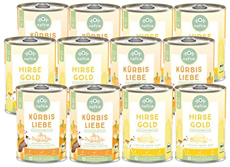 naftie veganes Hundefutter Mischpaket - Bio Nassfutter vegan für Hunde - 2 Neue Sorten - rein pflanzlich - glutenfrei purinarm - Diät-Futter - 12x 400g