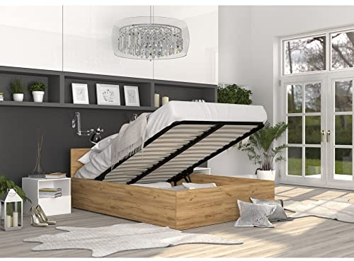 Lit Panama 160x200 + coffre - Sommier inclus Chêne