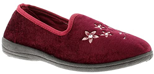 Dr Keller Womens Slippers Ladies Orthopaedic Wide Fit Warm Lined Shoes Winter Slipper Adjustable Touch Fastening Comfy Warm Lined Classic Soft Closed Toe Fluffy Casual Comfortable (Mavis Burgundy, 5)