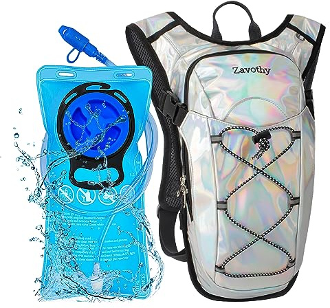 Zavothy Rave Hydration Backpack Lightweight Water Backpack for Cycling Running Hydration Pack Hiking Backpack with 2L Water Bladder White