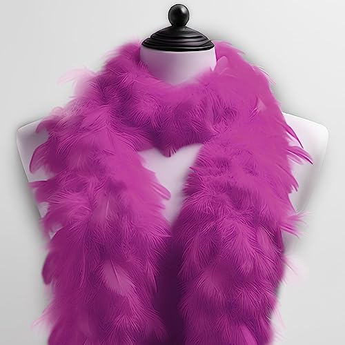 Fjäderboa fjäderhalsduk, ca 180 cm längd tillverkad av äkta färgade fjädrar – perfekt kostymtillbehör, Charleston, 20-tals flapper, karneval, temafest, hantverk, dekoration (rosa mörk)