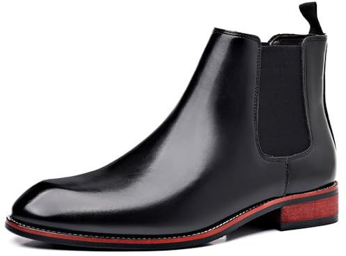 MANLADUO Chelsea - Botas de piel para hombre, punta puntiaguda, estilo británico, calzado de cuero de moda, Negro -, 44 EU