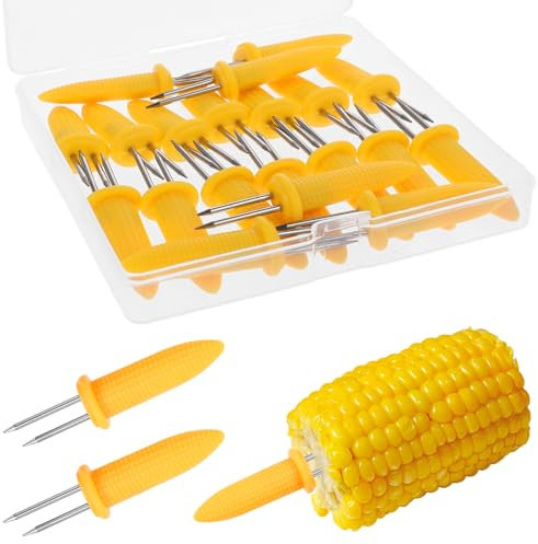 Amaxiu 20 pcs supporti per mais in acciaio inossidabile, forchette per mais resistenti al calore, porta spiedini per pannocchie di mais, doppio sedile per forchetta per cucina casalinga, grigliate