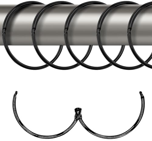 20 Stück gardinenringe zum öffnen, 50mm Metall Gardinenringe Vorhangringe, Duschvorhang Ringe, Vorhang Hängend Ringe für Duschvorhänge und Gardinenstangen Buchringe（schwarz）