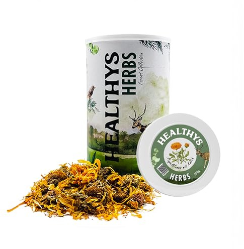 HEULAND® Healthys, calendula con calice da 100 g, mangime complementare di alta qualità per conigli, porcellini d'India, criceti, roditori, cibo adatto alla specie con molte vitamine e sostanze