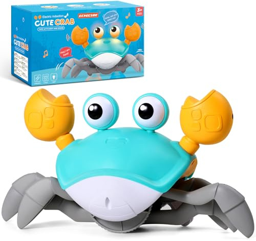 ECHOCUBE Cangrejo Juguete, Sensorial Interactivo Caminar Cangrejo Juguetes para Niños Pequeños, Automáticamente Evitar Obstáculos Musical Crab Juguetes para Niños de 3 Años en Adelante - Verde