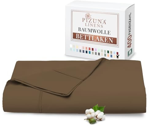 Pizuna Laken ohne Gummizug 90x200 cm Baumwolle Holziges Braun, 400 Fadenzahl 100% Langstapel Baumwolle Bettlaken, Satinbindung Flachlaken 180x280 cm