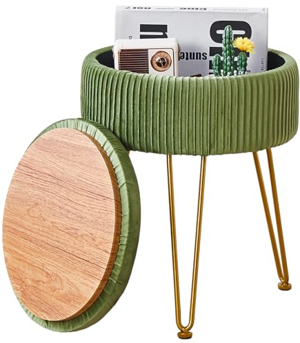 Wimarsbon Velvet Foot Rest Stool Multipurpose Dressing Stools Upholstered Round Storage Ottoman Modern Soft Vanity Chair with Memory Foam Seat Green