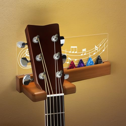 FOVERN1 Light Up Guitar Wall Mount,Solid Wood Guitar Wall Hanger,Guitar Holder Guitar Stand Wall for Acoustic Electric Bass Ukulele Violin,Guitar Accessories Guitar Gifts (Wood Color)