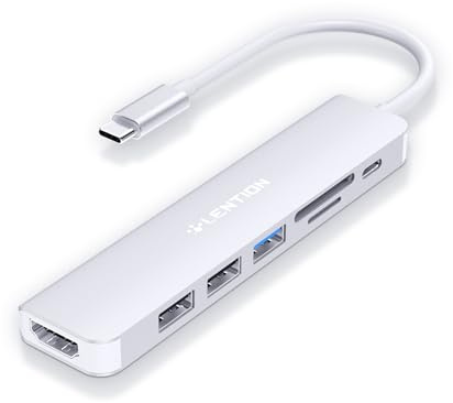 LENTION Hub USB C HDMI 4K@60Hz, PD 100W, Lector de Tarjetas SD/TF, USB 3.0 & 2.0, Adaptador USB C 7 en 1 para MacBook Pro 2026-2016, Nuevo MacBook Air, Surface, iPhone 17 Plus Pro MAX y Más (Plata)