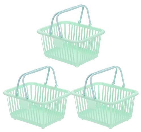 PATIKIL Liten plastkorg, mini förvaringskorg livsmedel små shoppingkorgar med handtag organisering filtrerat vatten för att organisera leksaker ägg frukt grönsaker mellanmål, 3 st, grön
