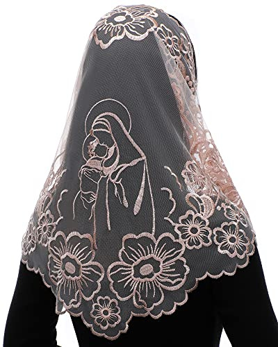 Bozidol Mantilla de Encaje para Iglesia, Velo Católico para Capilla, Velos Españoles para Iglesia, Regalo Religioso Cristiano para Mujeres (Champán)