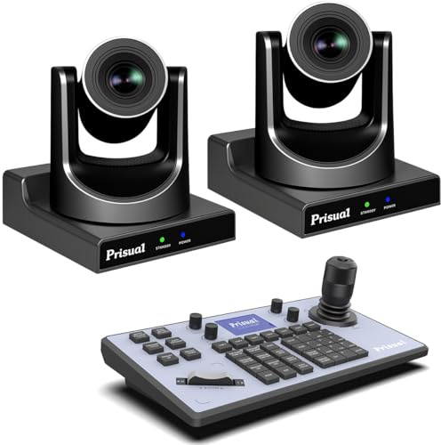 Prisual PTZ Camera System Gen 5, 30X Optical Zoom, Advanced AI Auto Tracking, PoE HDMI SDI Bundle PTZ for Church Worship,NDI PTZ Controller, (PTZ Bundle TEM-30S PROx2+TEM-JOY1)
