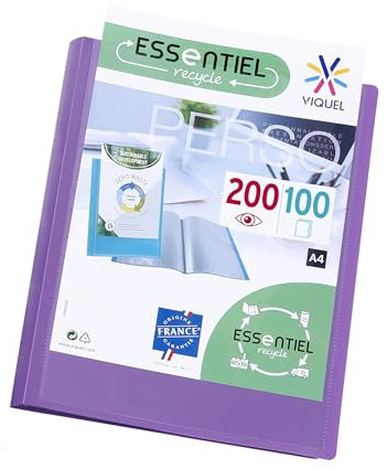 Viquel - Porte vues A4 200 vues ESSENTIEL - Porte documents personnalisable - Fabriqué en France - 100 Pochettes de qualité lisse - Violet