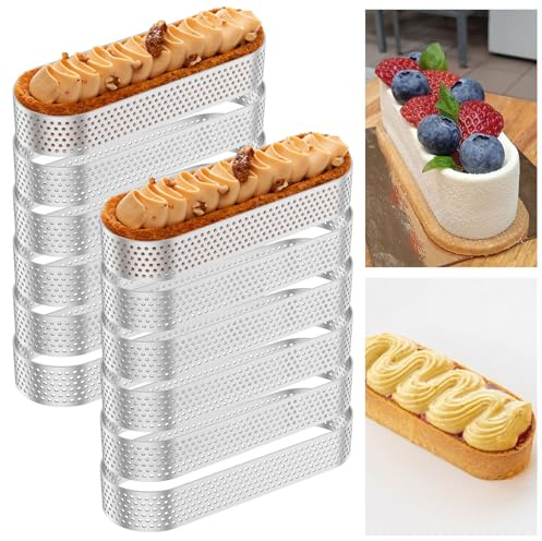 12PCS Oval Tart Rings, 5inch Perforated Tart Ring Mold, Stainless Steel Nonstick Cake Mousse Ring Pastry Mould, Heat Resistant Mini Fruit Tart Mold Pan for Baking Mousse Cheesecake Muffin Pie Dessert