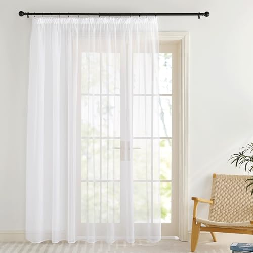 KGORGE Cortinas de 3 Metros Grande, visillos Translucidos Separador de Ambiente con Ganchos de Fruncidas 1 Pieza para Salon/Dormitorio Matrimonio/Comedor,300x240cm,Blanco