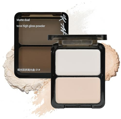 K'APEINE Nude Eyeshadow Light Pink Beige Ivory Duo Face Highlight Bronzer Powder Makeup Matte Mini Eye Shadow Palette Natural Base Eyeshadow Powder for older Women-01#