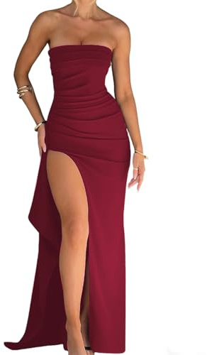 XIWCAFC Vestito Lungo Donna Sexy Maxi Abiti Senza Maniche Vestito da Sera con Spacco Elegante Casual Vestiti Senza Spalline Aderente Abito (IT, Testo, S, Regular, Regular, Rosso)