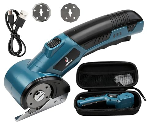 Coupe-carton électrique avec 2 lames, ciseaux électriques 4,2 V, verrouillage de sécurité, lumière LED, cutter rotatif sans fil universel pour papier, tissu, tapis, cuir, feutre, carton