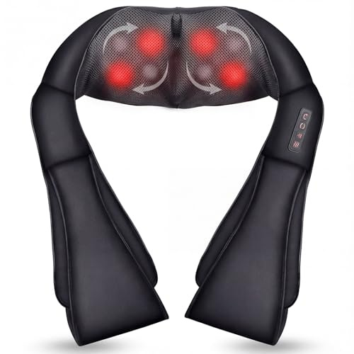 Masajeador Cervical y Espalda con Calor, Masajeador Cervical Shiatsu 16 Cabezales 3D, 3 Modos Masaje Profundo Rotación y Masaje de Amasamiento Shiatsu Intensidad Ajustable, Regalo para Oficina y Hogar