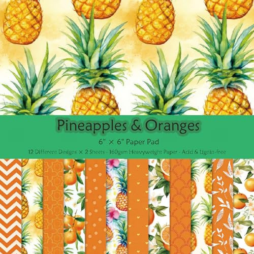 Scrapbooking Dekorpapper Kartong Pappersdyna, 6 x, 24 ark Ananas Orange Mönsterpapper Pack, enkelsidigt sommartema