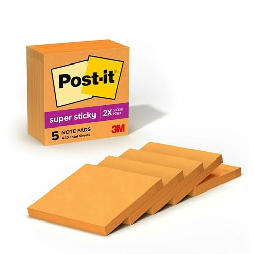 Post-it Super Sticky Notes, 3 x 3-Inches, Neon Orange, 5-Pads/Pack