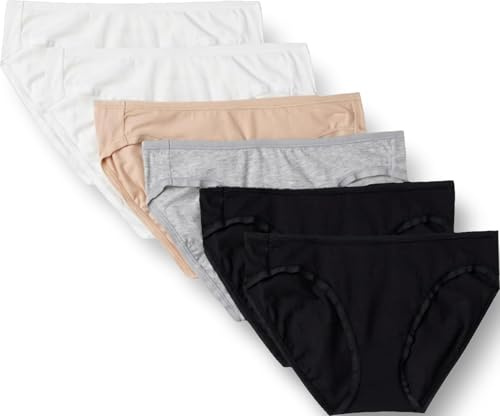 Amazon Essentials Women's Bikinitrosor underkläder i bomull (finns i plusstorlek), Pack of 6, Grå ljung/Ljusrosa/Svart/Vit, S