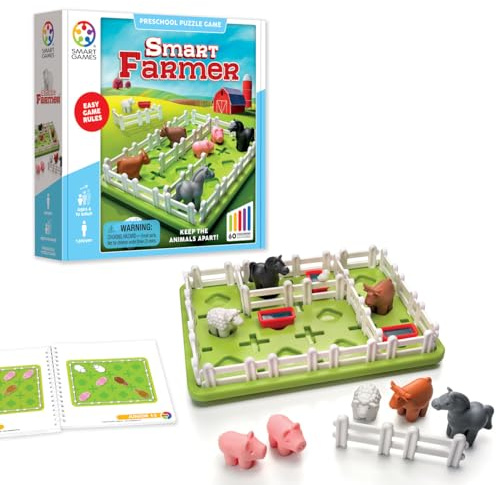 SmartGames Smart Farmer – Barnyard STEM Focused Cognitive Skill-Building Logic Puzzle Game with 60 Challenges for Ages 5+
