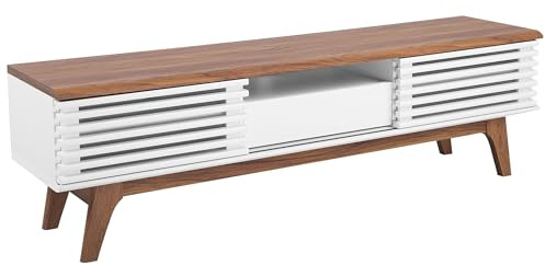 Beliani Modern TV Unit Sliding Doors 1 Drawer Slatted Front White Dark Brown Detroit