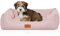 Knuffelwuff Hundebett Emma aus Velours mit feinem Handwebcharakter in Pastellfarben M-L 85 x 63cm Rosa - Abnehmbarer Bezug - leicht zu reinigen - für große, mittelgroße und kleine Hunde