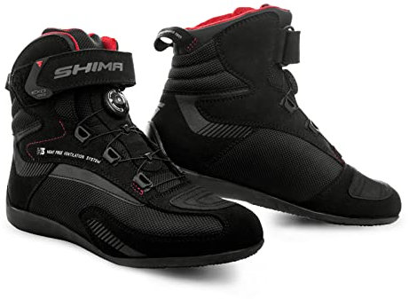 SHIMA EXO Vented Motorradschuhe Damen | Sommer Belüftet Mesh Motorradstiefel mit ATOP Verschluss-System, Knöchelstütze, Anti Rutsch Sohle, Schaltgriff (Schwarz, 37)