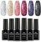 TOMICCA UV Nagellack Glitzer Gel Nagelgel Set 6 x 8ml, Farbwechsel Gel Sternen Glitter Nail Gel Polish Kit, Lack UV Farbgel Set für Nagel Design