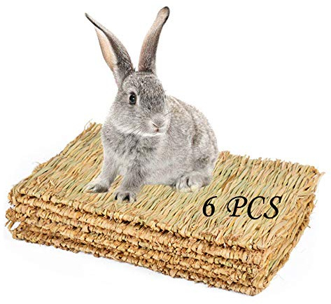 PINVNBY 6 Pack Rabbit Grass Mat,Bunny Natural Straw Woven Bed,Small Animal Cages Hay Nest Sleeping,Chewing,Nesting and Toys for Rabbits Guinea Pig Hamster Hedgehog and Squirrel Bed Mat