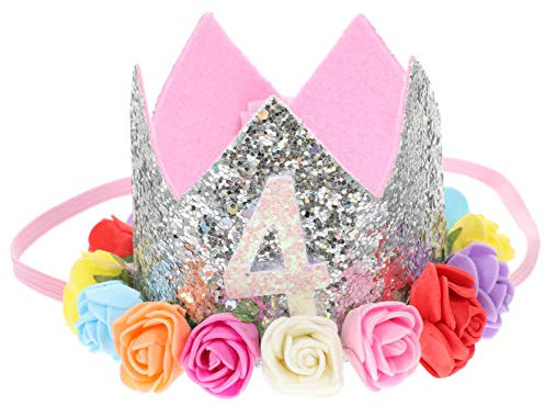 SOIMISS Baby Mädchen Vierten Geburtstag Krone Hut Glitzer Baby Tiara Stirnbänder 4 Nummer Geburtstag Tiara Geburtstagsfeier Gunst Lieferungen
