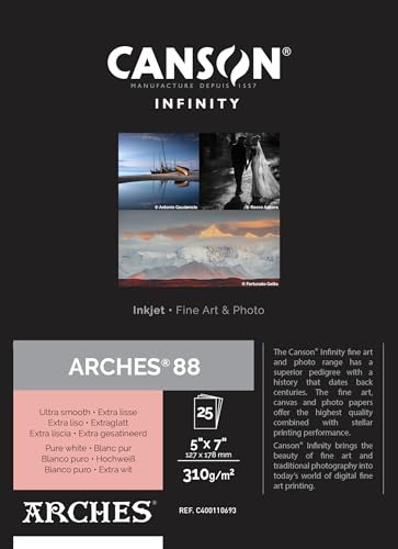 CANSON Infinity ARCHES 88 Rag - Tirage papier Fine Art ARCHES - Boîte de 25 feuilles 12,7x17,8cm - Extra Lisse - Blanc Pur - 310g/m²