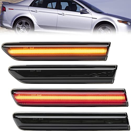 NJSBYL Amber/Red LED Side Marker Lights for Acura TL 2004 2005 2006 2007 2008 Smoked Lens Front/Rear Left&Right LED Sidemarker Lamps Replacements