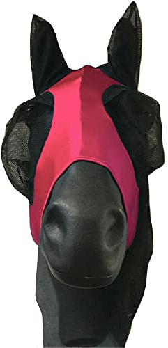 Horse Fly Mask Ear Bonnets - Noise Cancelling Breathable Fly Veil For Horse Cob Pony - Equestrian Lightweight Fine Mesh Fly Mask With Ears for UV Protection (Pony, Red)