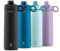 Pogo Active vakuumisolierte Edelstahl-Wasserflasche mit auslaufsicherem Deckel und Silikon-Trageschlaufe, Pulverbeschichtung, Schwarz, 510 ml
