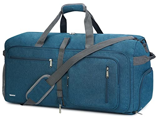 WANDF 65L Large Travel Holdall Duffle Luggage Bag Foldable | Water-Resistant Holdall Bag with Shoes Compartment Carry On Overnight Weekend Bags for Men Women