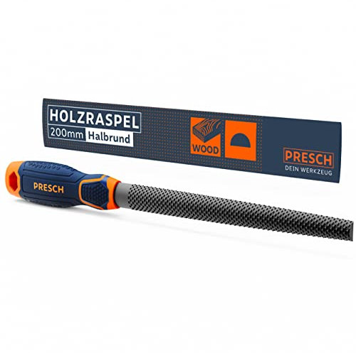 Presch Holzraspel Halbrund 200mm - Hochwertige Raspel mit doppelseitigem Hieb H2 zum Ausformen von Löchern und Kurven in Hartholz oder Weichholz, Profi Holzfeile