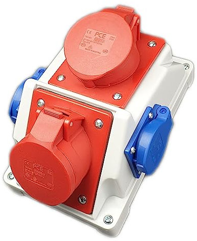 RoadEu Kombi Wandsteckdose 2x 16A 5P, 2x Schuko 230V. PCE Steckdosen. Stromverteiler IP44