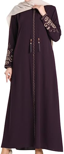 Abaya – Manches Longues brodées pour Femmes, Manches Longues au Sol, Mode Islamique Turque (FR/ES, Alpha/Lettres, 3TG, Taille Normale, Taille Normale, Violet)