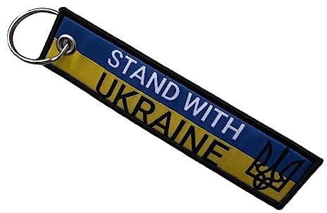 Gemelolandia | Dubbelsidigt tyg nyckelring Stand with Ukraina - Ukraina stöd 13 x 3 cm | Original Keychains för gåva, Blå, one size