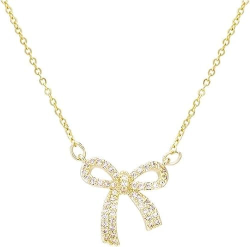 DHRUTI Schleifen Halskette Damen 14K Gold Necklace mit Schleife Mode Schmuck Geschenkes für Frauen Mädchen (B)