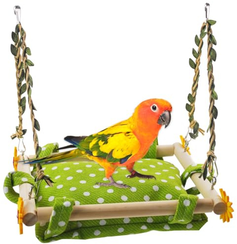 MUYG Bird Toy Climbing Hammock Nest Hanging Bird Bed for Cage Wooden Perch Stand Swing with Bell Toy for Parrot Parakeet Cockatiel Conure Cockatoo
