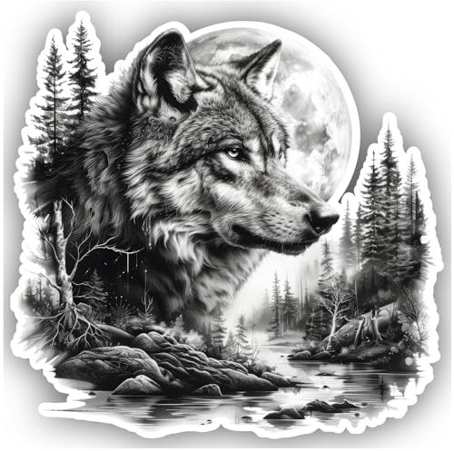 Samunshi® Wolf in Wald Szene Aufkleber Vollmond Car Decal Sticker für Mofa Fahrrad Roller oder Auto Sticker Fahrrad Mtb Mountainbike Rennrad Aquarell Illustration Sticker 15x15cm